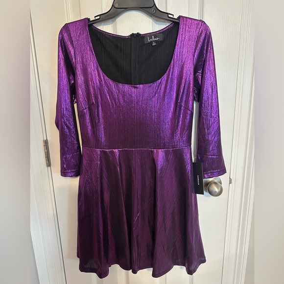 Lulus Shimmering metallic Purple Dress. NWT. - Picture 4 of 6